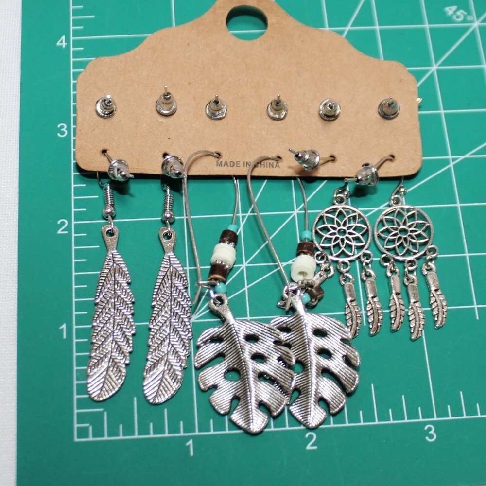 NEW Fashion Jewelry 6 Pairs of Silver Southwestern Style Earring - Picture 6 of 6